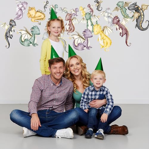 DazzleDaisy Watercolor Dragon & Knight Banners – 2-Piece Gold Foil Cutout Party Décor