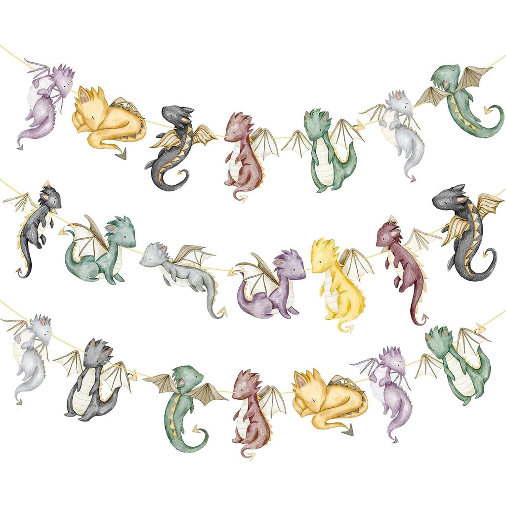 DazzleDaisy Watercolor Dragon & Knight Banners – 2-Piece Gold Foil Cutout Party Décor