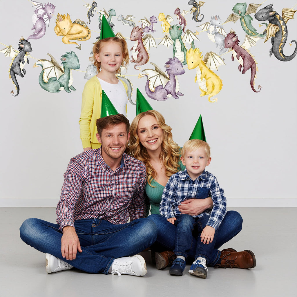 DazzleDaisy Watercolor Dragon & Knight Banners – 2-Piece Gold Foil Cutout Party Décor