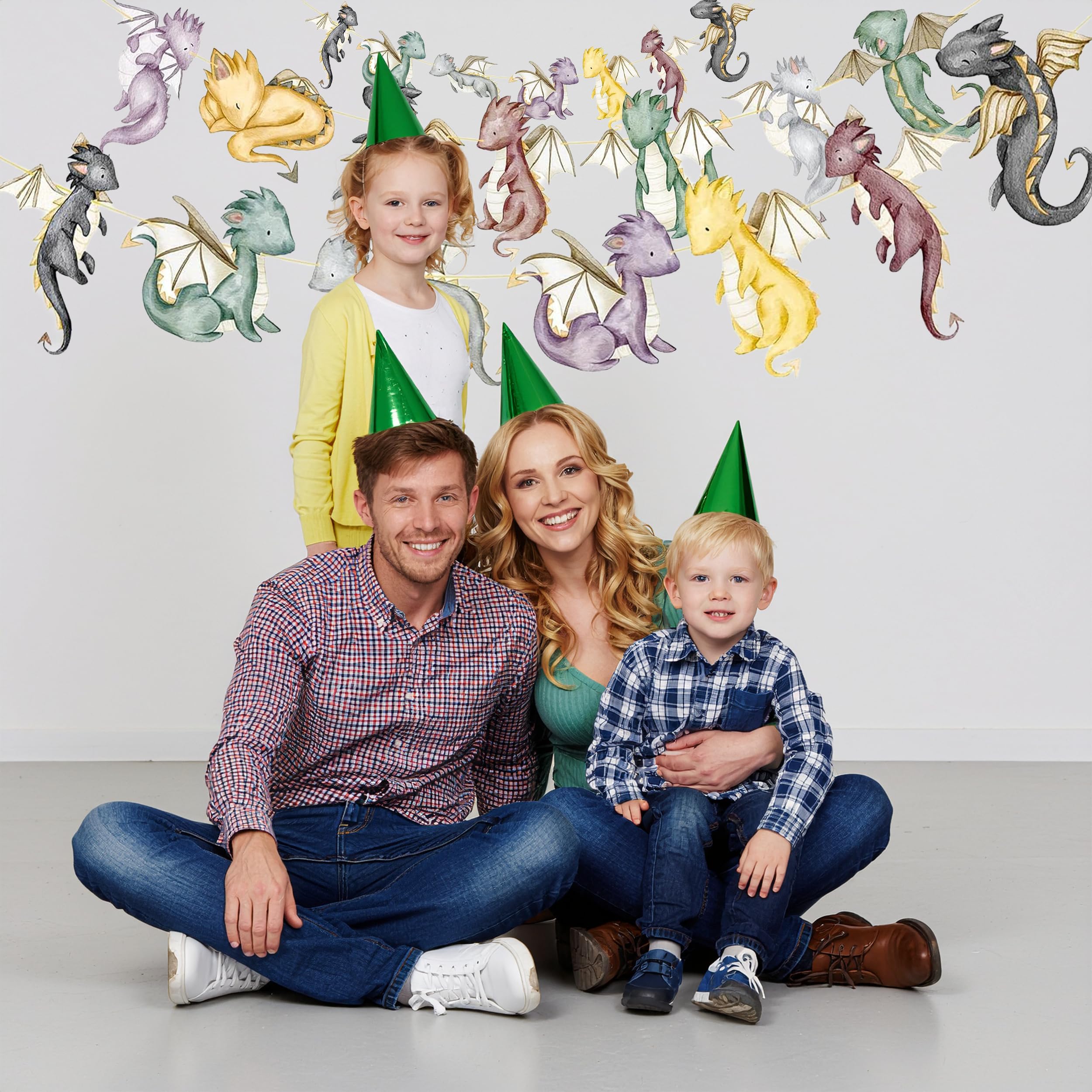 DazzleDaisy Watercolor Dragon & Knight Banners – 2-Piece Gold Foil Cutout Party Décor