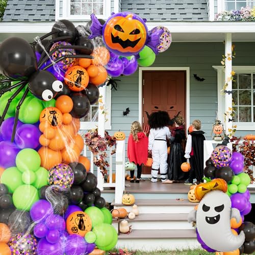 DBKL 159-Piece Halloween Balloon Garland Arch Kit – Ghost Pumpkin Foil, Confetti & Latex Balloons for Party Decor