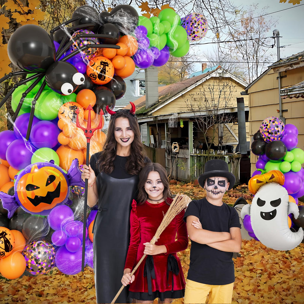 DBKL 159-Piece Halloween Balloon Garland Arch Kit – Ghost Pumpkin Foil, Confetti & Latex Balloons for Party Decor
