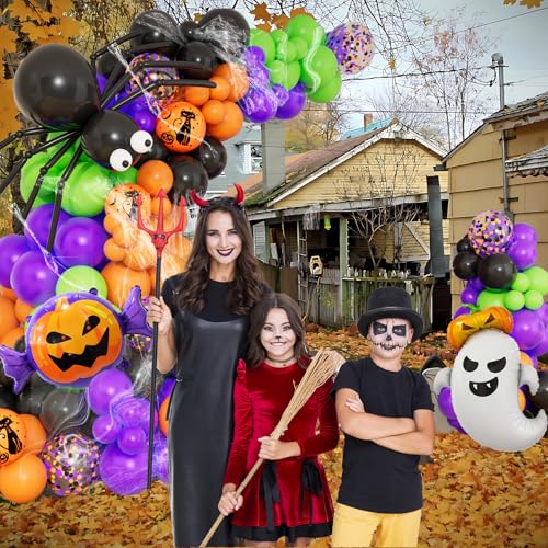 DBKL 159-Piece Halloween Balloon Garland Arch Kit – Ghost Pumpkin Foil, Confetti & Latex Balloons for Party Decor