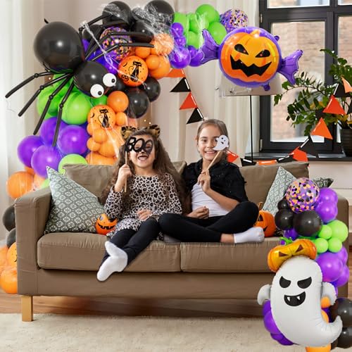 DBKL 159-Piece Halloween Balloon Garland Arch Kit – Ghost Pumpkin Foil, Confetti & Latex Balloons for Party Decor