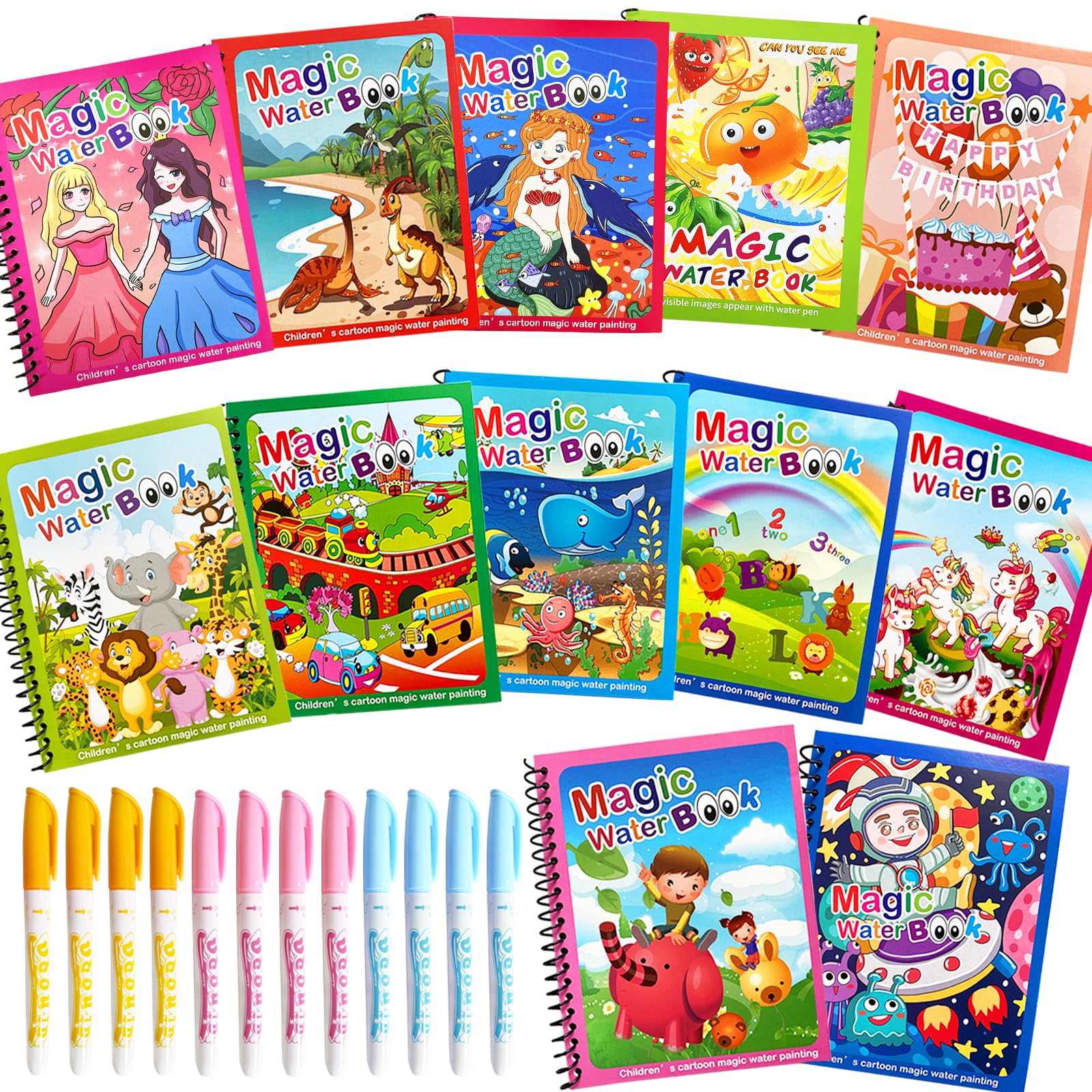 Dduolammng 12-Pack Reusable Water Painting Books - Educational Doodle Sets for Kids