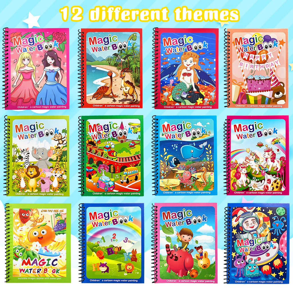 Dduolammng 12-Pack Reusable Water Painting Books - Educational Doodle Sets for Kids