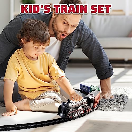 deAO Christmas Train Set – Battery Powered Railway with Cars, Trees, and Road Signs for Kids Ages 3-8