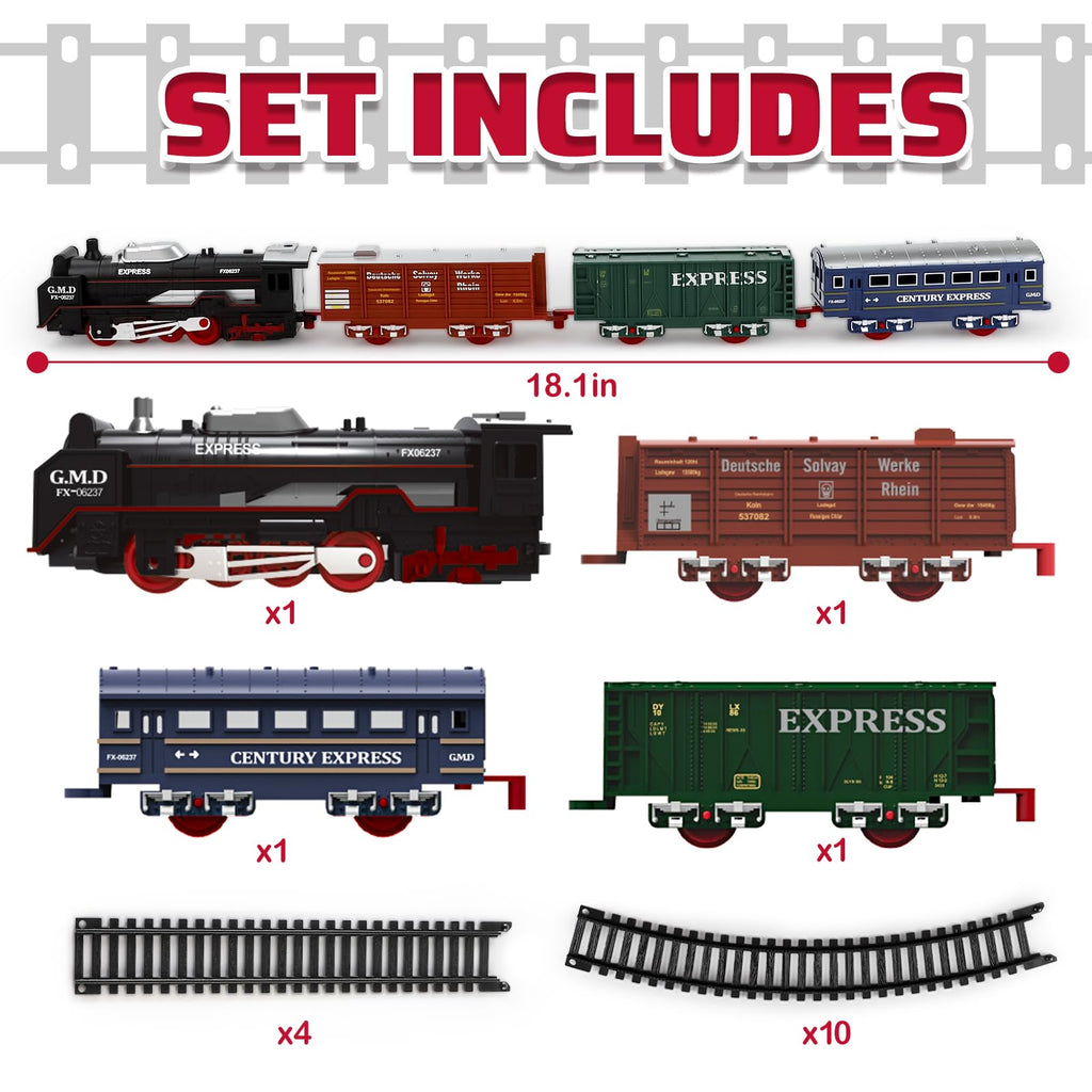 deAO Christmas Train Set – Battery Powered Railway with Cars, Trees, and Road Signs for Kids Ages 3-8