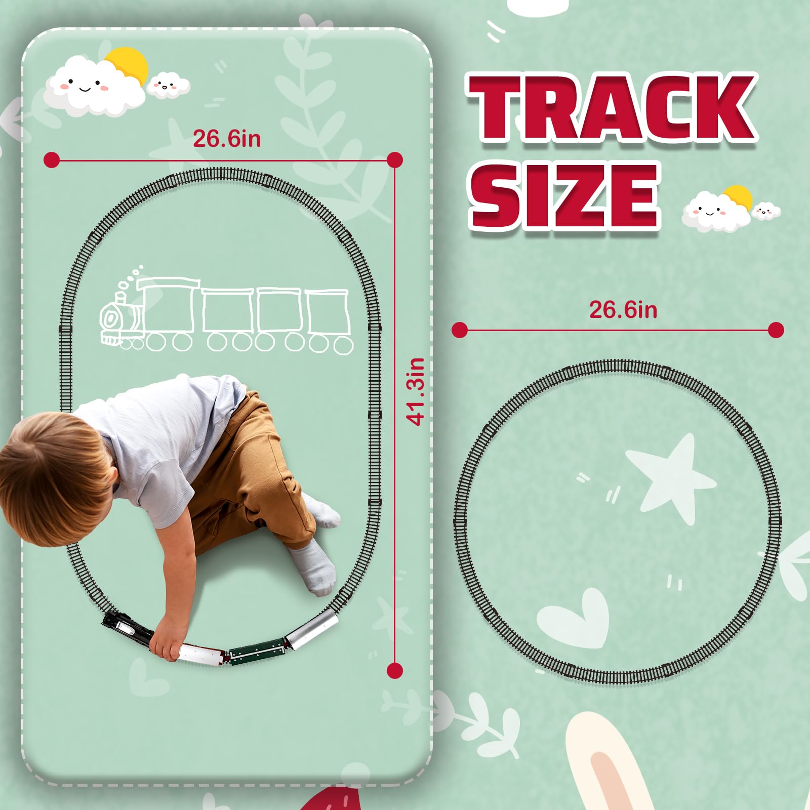 deAO Christmas Train Set – Battery Powered Railway with Cars, Trees, and Road Signs for Kids Ages 3-8