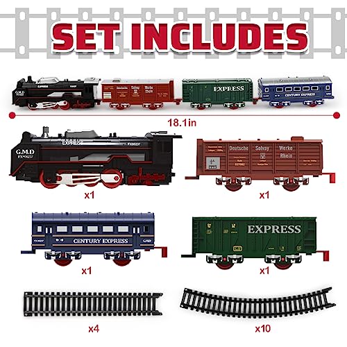 deAO Christmas Train Set – Battery Powered Railway with Cars, Trees, and Road Signs for Kids Ages 3-8