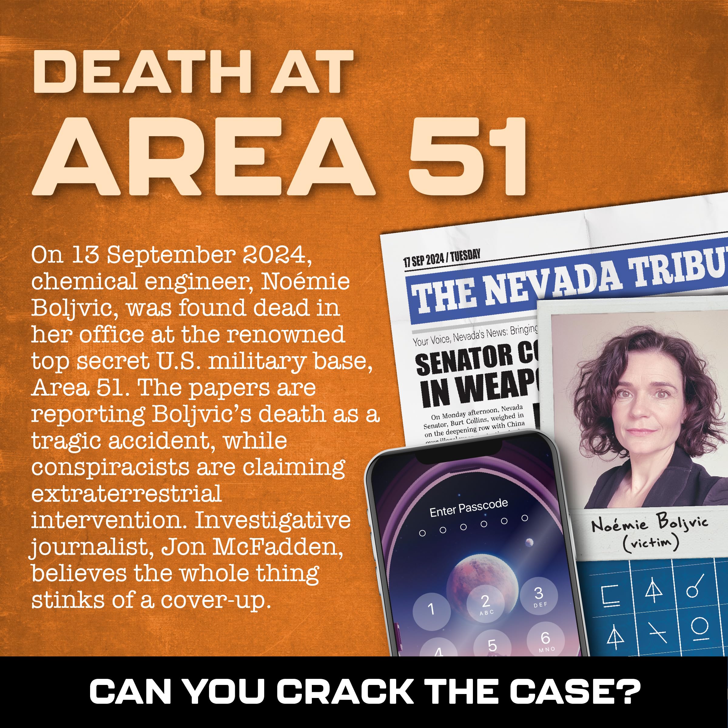 Death at Area 51 – Cold Case Murder Mystery Game for Adults with 47 Evidence Pieces