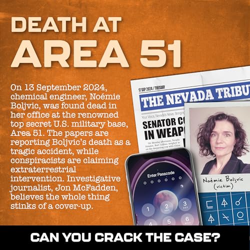 Death at Area 51 – Cold Case Murder Mystery Game for Adults with 47 Evidence Pieces