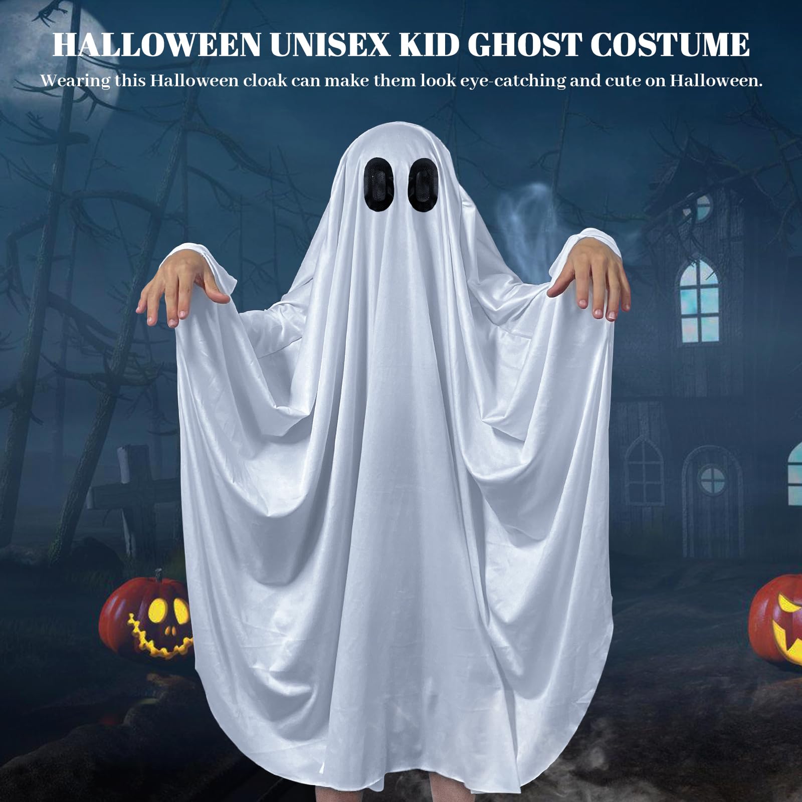 DECEED Unisex Child Ghost Costume – White Ghost Cloak for Halloween, Ages 3+