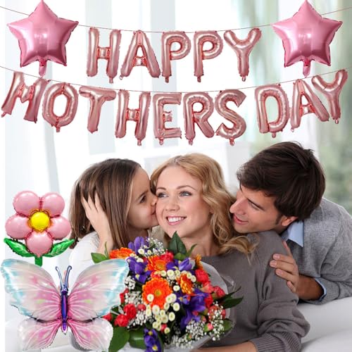 DECGOL Mother's Day Balloon Set – 16" Banner, 18" Stars, Sunflowers & Butterfly Balloons with Ribbon