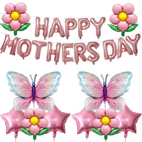 DECGOL Mother's Day Balloon Set – 16" Banner, 18" Stars, Sunflowers & Butterfly Balloons with Ribbon