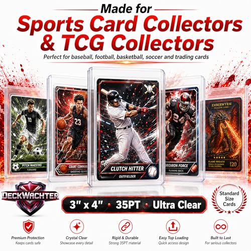 DeckWächter 100 Top Loaders + 100 Penny Sleeves – 35PT Clear Hard Plastic Protectors for Standard Trading Cards (3x4 inches)