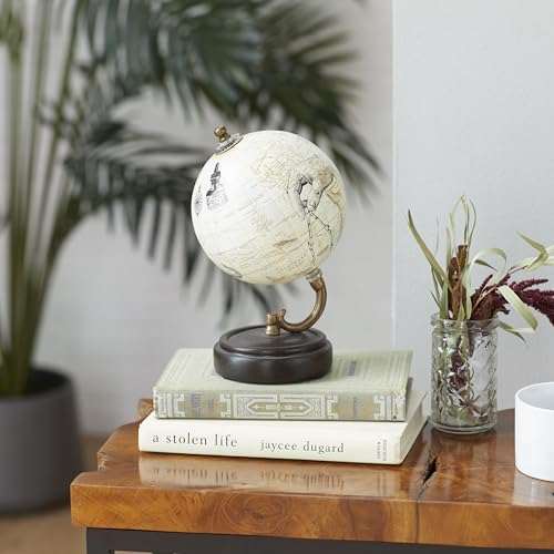 Deco 79 Wood Globe, 5" x 5" x 8", Yellow – Vintage World Map with Mango Base