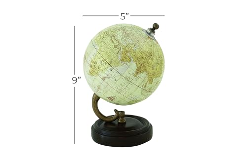 Deco 79 Wood Globe, 5" x 5" x 8", Yellow – Vintage World Map with Mango Base
