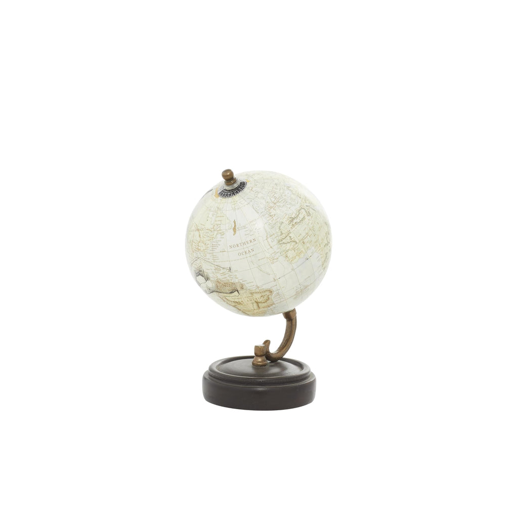 Deco 79 Wood Globe, 5" x 5" x 8", Yellow – Vintage World Map with Mango Base