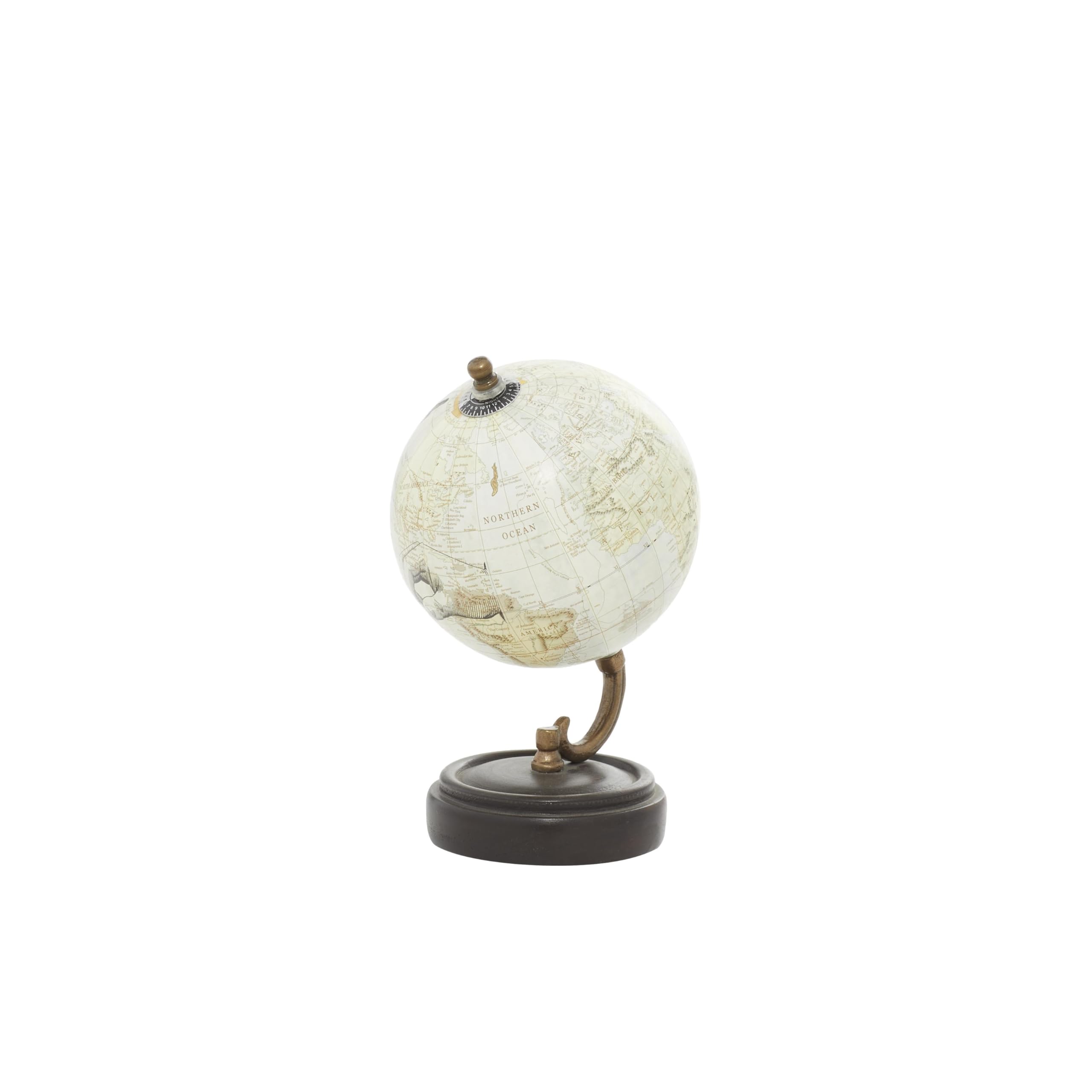 Deco 79 Wood Globe, 5" x 5" x 8", Yellow – Vintage World Map with Mango Base