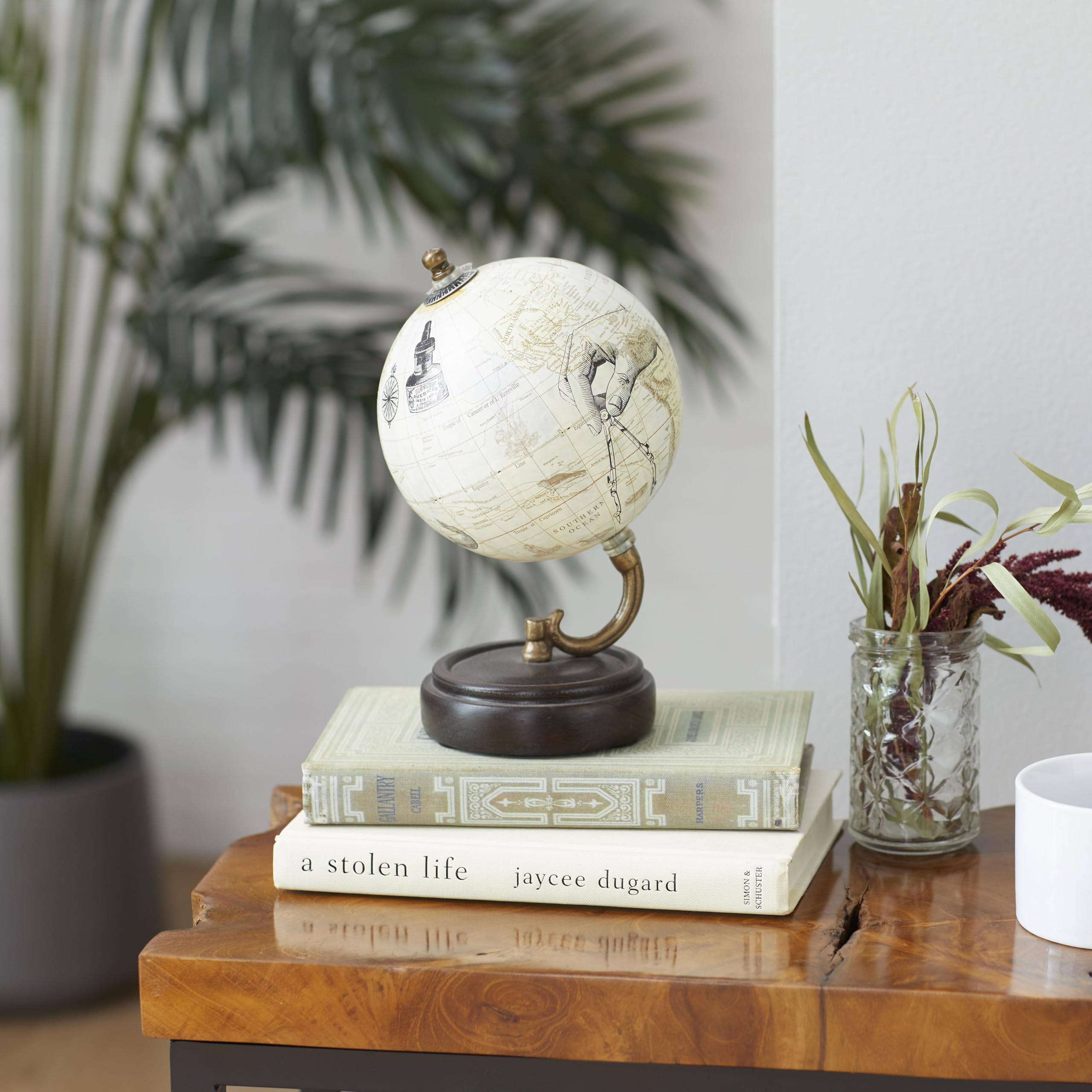 Deco 79 Wood Globe, 5" x 5" x 8", Yellow – Vintage World Map with Mango Base