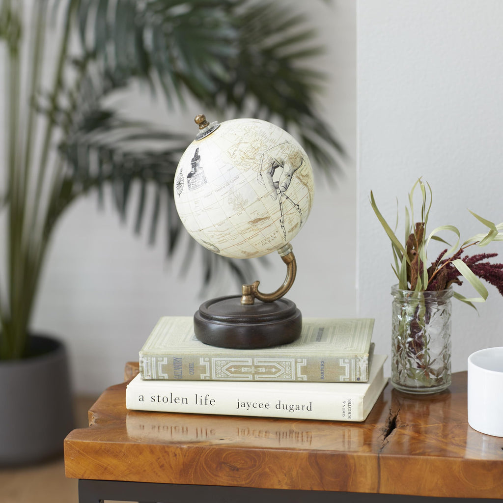 Deco 79 Wood Globe, 5" x 5" x 8", Yellow – Vintage World Map with Mango Base