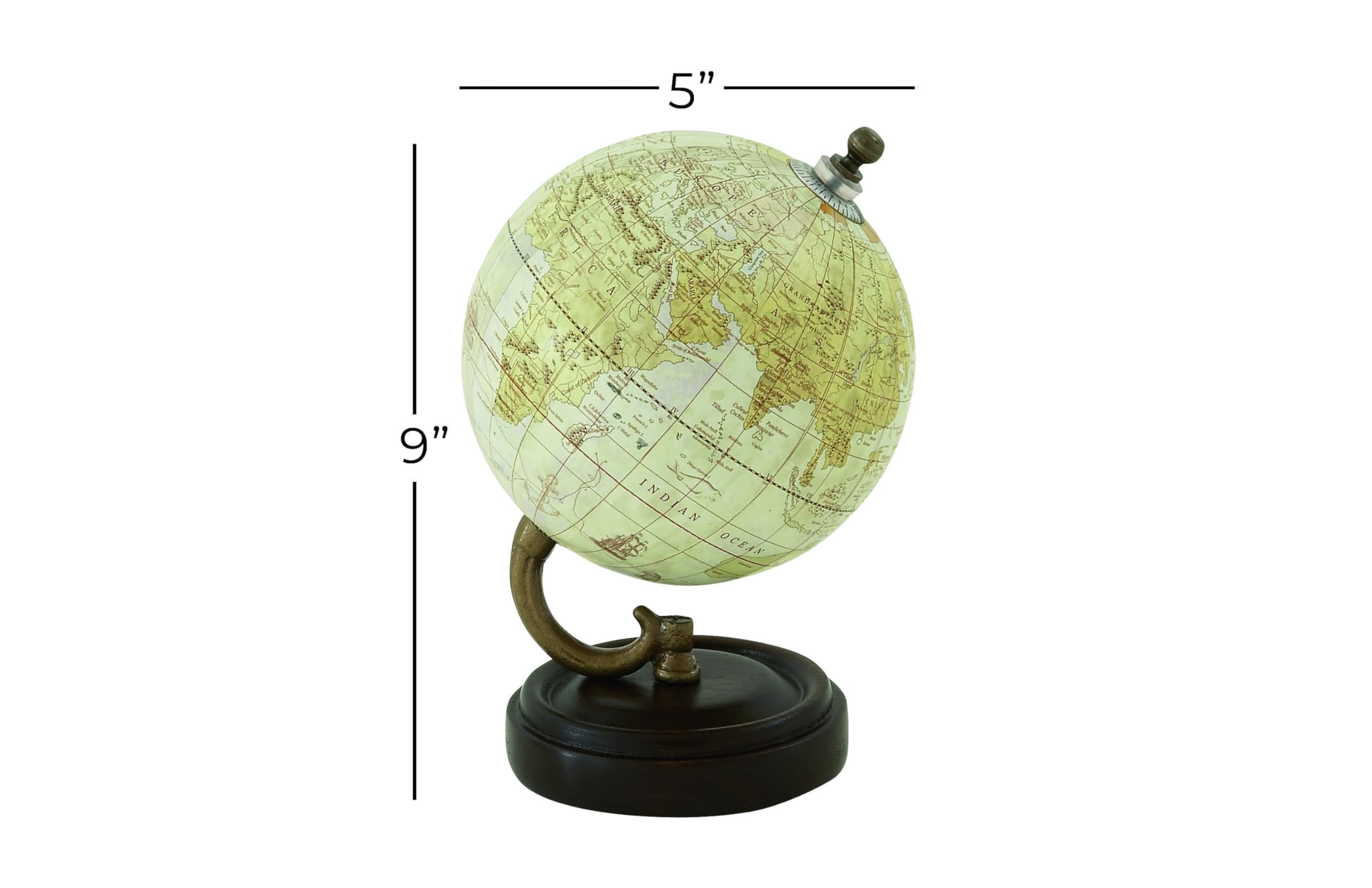 Deco 79 Wood Globe, 5" x 5" x 8", Yellow – Vintage World Map with Mango Base