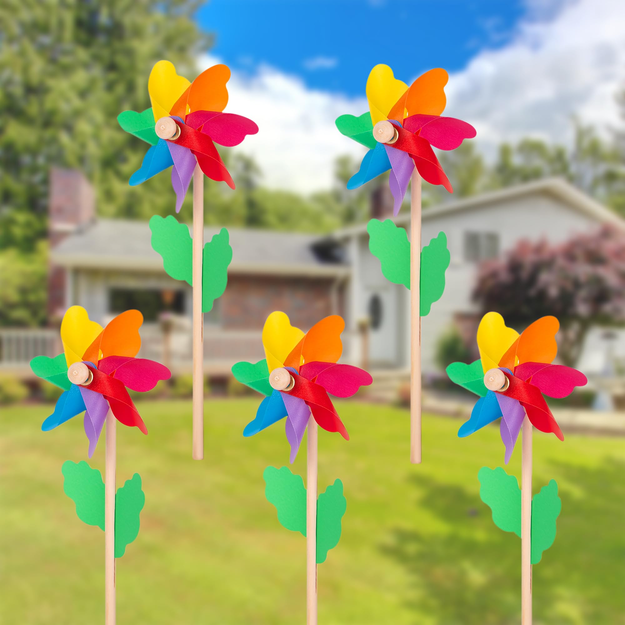 Deco&Dot 5-Piece Colorful Wind Spinners for Outdoor Garden Decor – Plastic Pinwheels for Parties & Yard