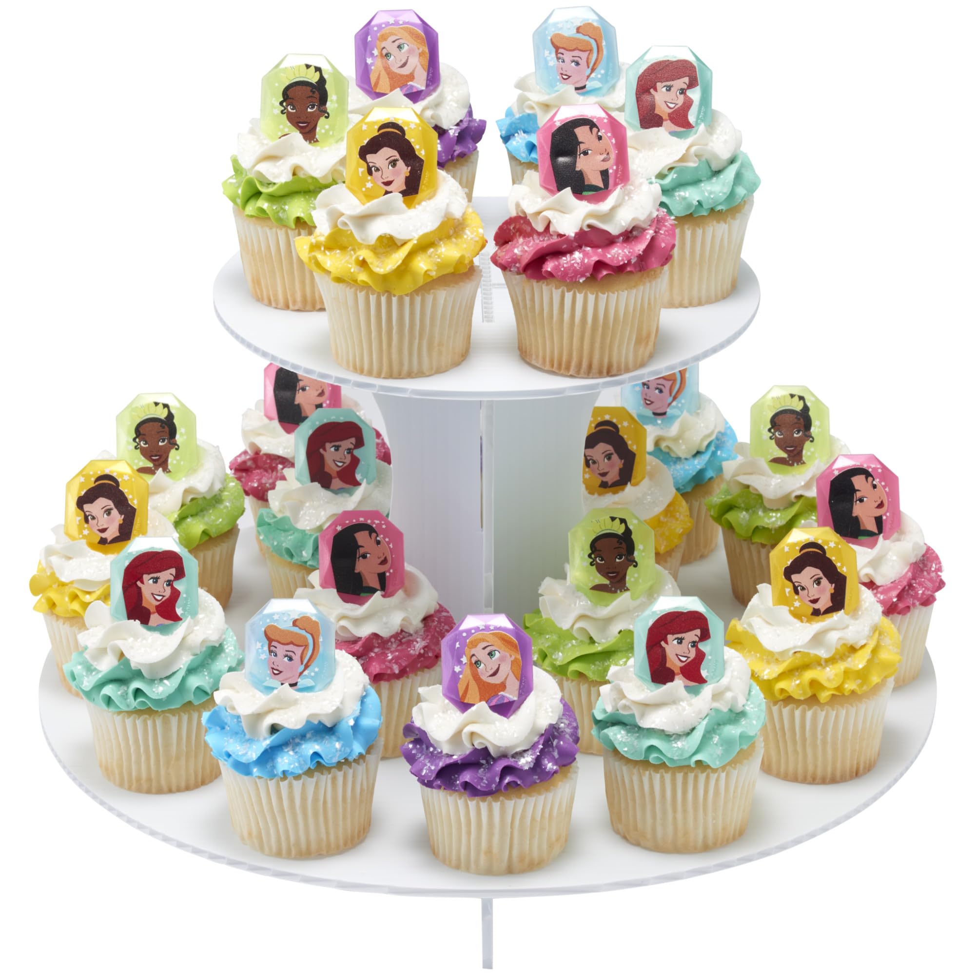 DecoPac Disney Princess Gemstone Rings - 24 Pack Cupcake Toppers with Mulan, Cinderella, Tiana, Belle, Rapunzel, Ariel