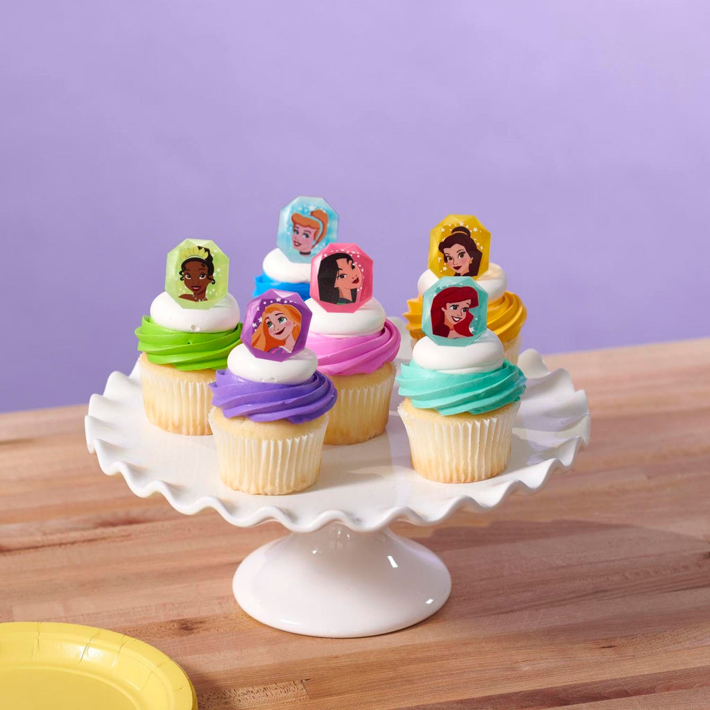 DecoPac Disney Princess Gemstone Rings - 24 Pack Cupcake Toppers with Mulan, Cinderella, Tiana, Belle, Rapunzel, Ariel