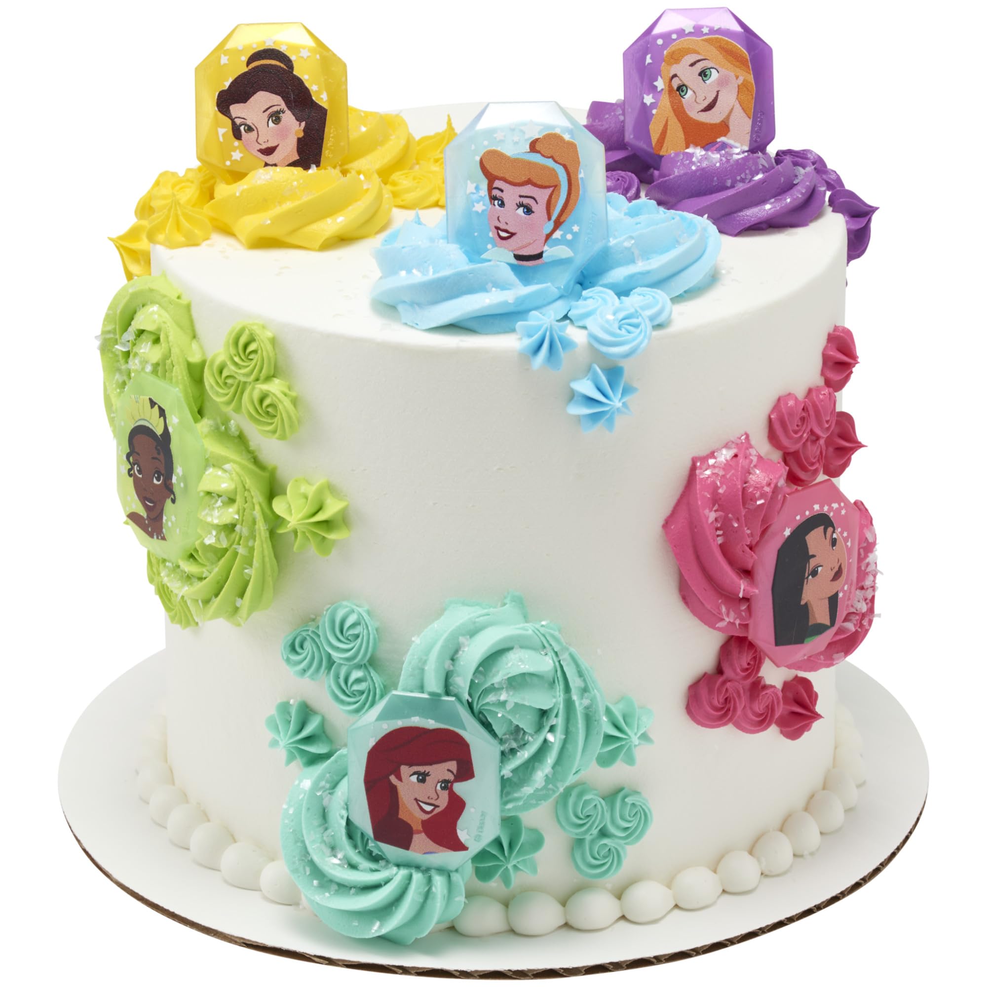 DecoPac Disney Princess Gemstone Rings - 24 Pack Cupcake Toppers with Mulan, Cinderella, Tiana, Belle, Rapunzel, Ariel