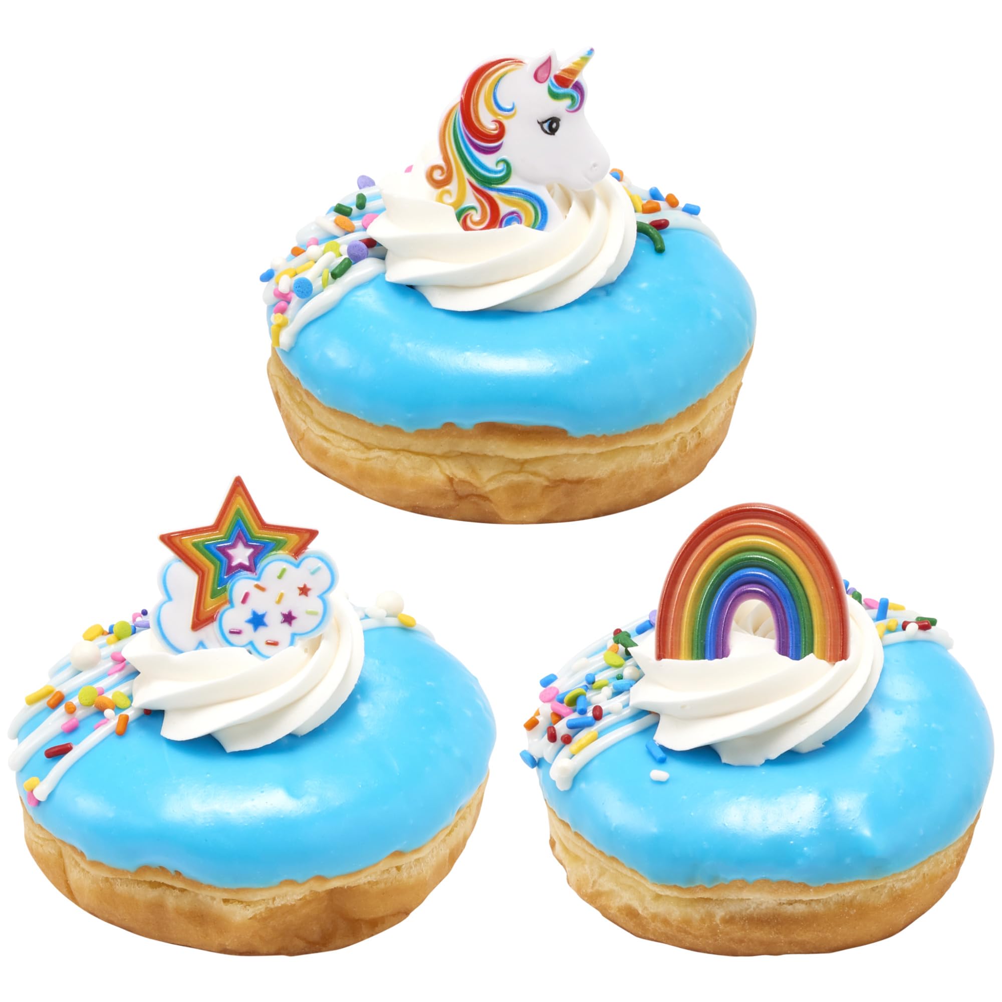 DecoPac Rainbow Unicorn Cupcake Rings – 24 Pack, Food-Safe Plastic Cake Toppers for Birthdays