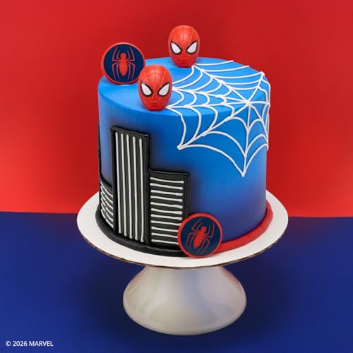 DecoPac Spider-Man Cupcake Rings – 24 Pack | Red & Blue Food Safe Cake Toppers
