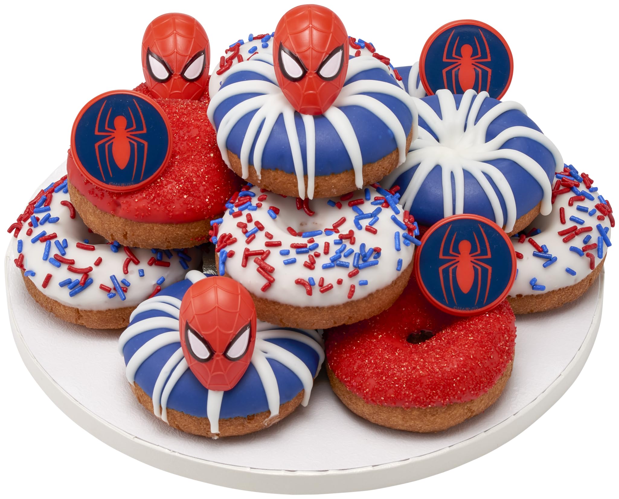 DecoPac Spider-Man Cupcake Rings – 24 Pack | Red & Blue Food Safe Cake Toppers