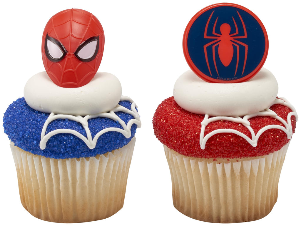 DecoPac Spider-Man Cupcake Rings – 24 Pack | Red & Blue Food Safe Cake Toppers