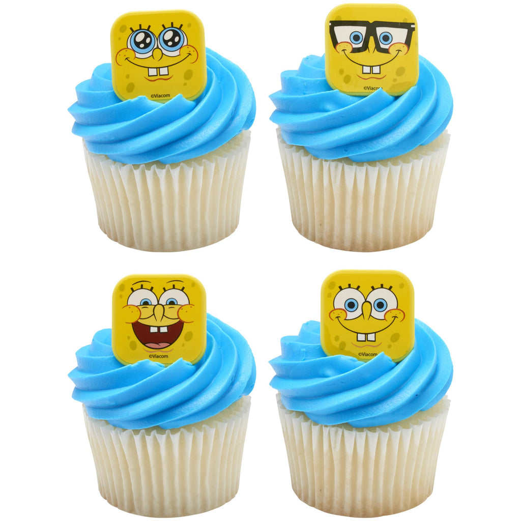 DecoPac SpongeBob SquarePants Mood Faces Cupcake Rings – 24 Pack Yellow Plastic Toppers for Party Desserts