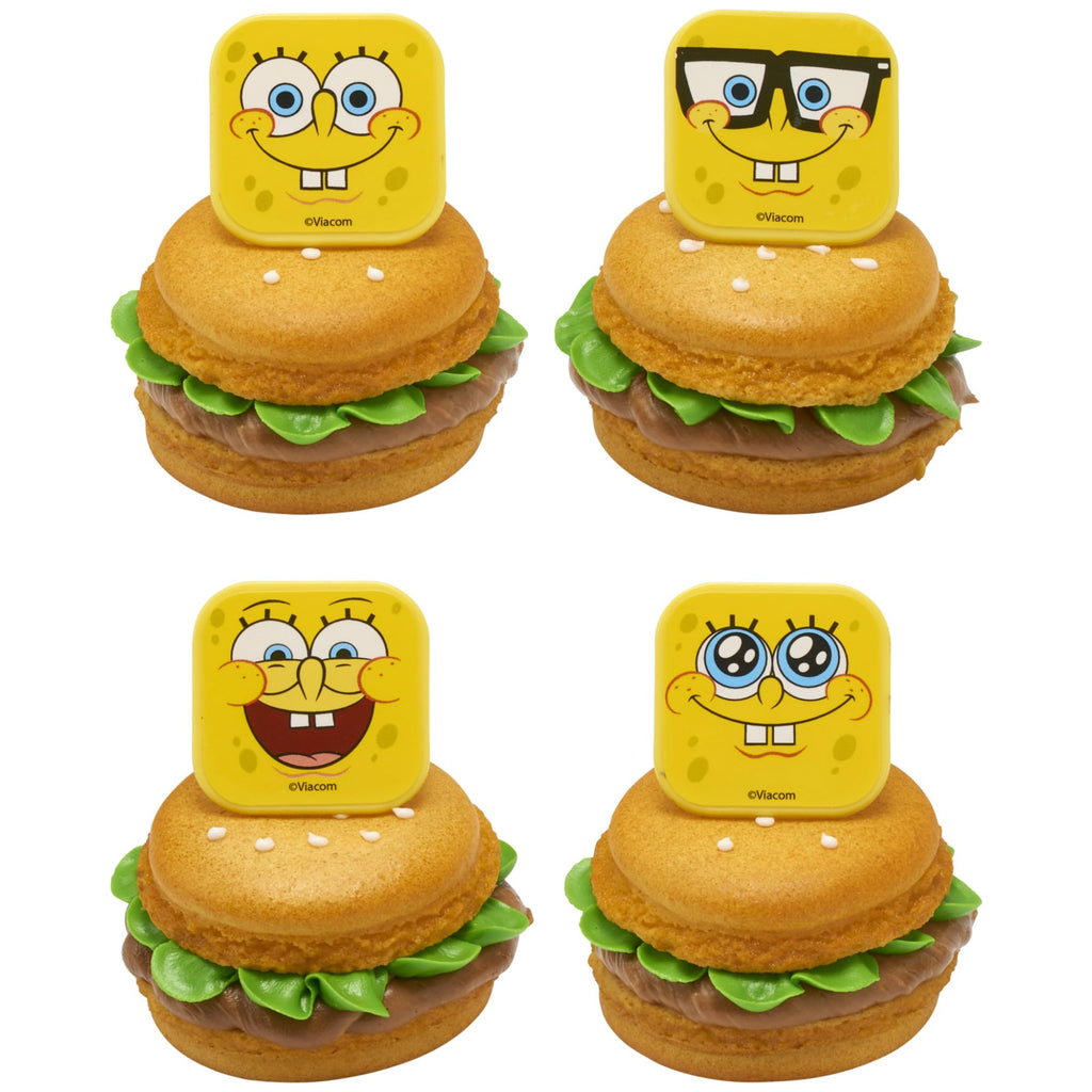 DecoPac SpongeBob SquarePants Mood Faces Cupcake Rings – 24 Pack Yellow Plastic Toppers for Party Desserts