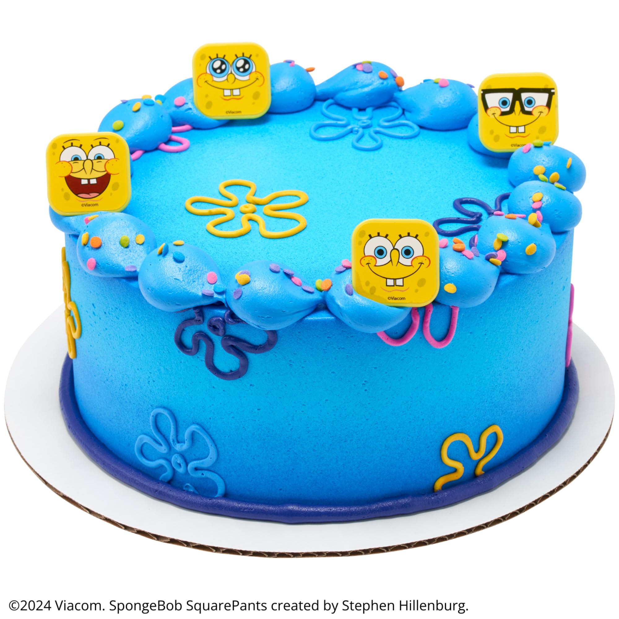 DecoPac SpongeBob SquarePants Mood Faces Cupcake Rings – 24 Pack Yellow Plastic Toppers for Party Desserts