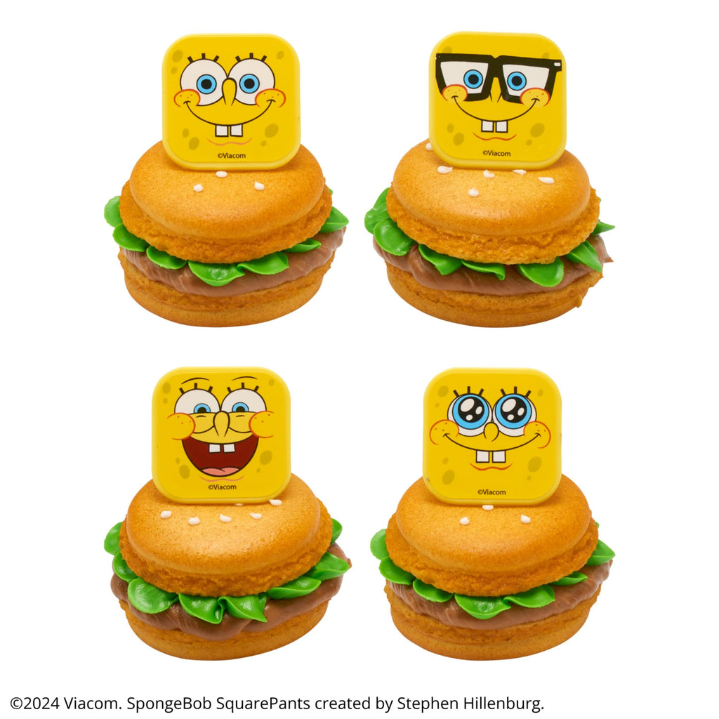 DecoPac SpongeBob SquarePants Mood Faces Cupcake Rings – 24 Pack Yellow Plastic Toppers for Party Desserts