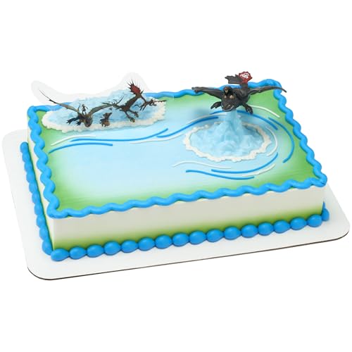 DecoSet How To Train Your Dragon Cake Topper – Hiccup & Toothless Figurines with Background Pic for Birthday Cakes