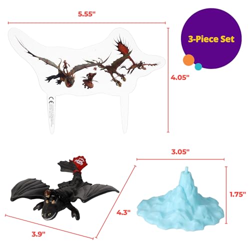 DecoSet How To Train Your Dragon Cake Topper – Hiccup & Toothless Figurines with Background Pic for Birthday Cakes