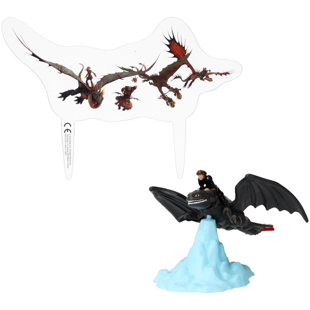 DecoSet How To Train Your Dragon Cake Topper – Hiccup & Toothless Figurines with Background Pic for Birthday Cakes