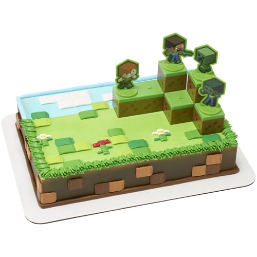DecoSet Minecraft Mobs Beware Cake Topper – 6-Piece Stackable Blocks with Alex, Steve, and Mobs