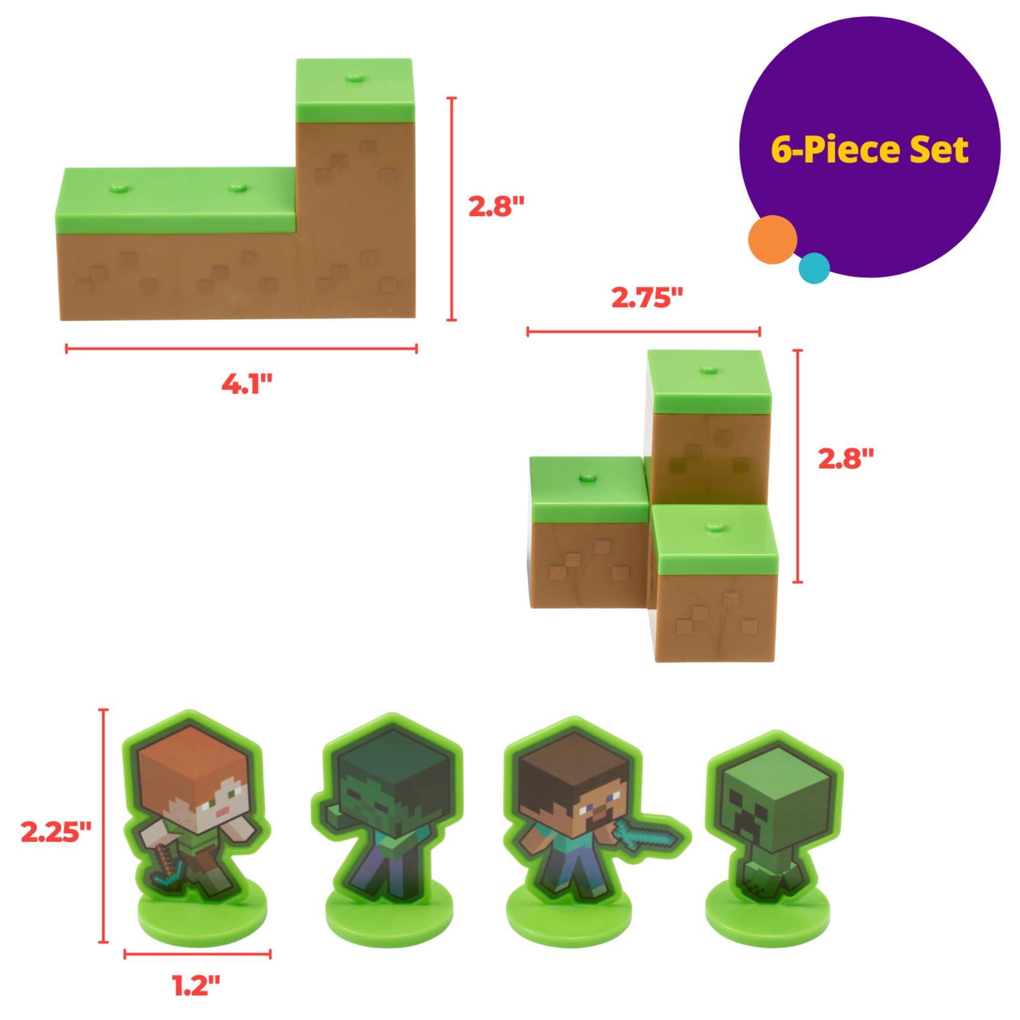DecoSet Minecraft Mobs Beware Cake Topper – 6-Piece Stackable Blocks with Alex, Steve, and Mobs