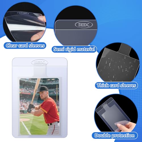 DEDC 100 Pack Clear Card Sleeves: 50 Semi-Rigid Holders + 50 Tabbed Soft Sleeves for Trading Cards