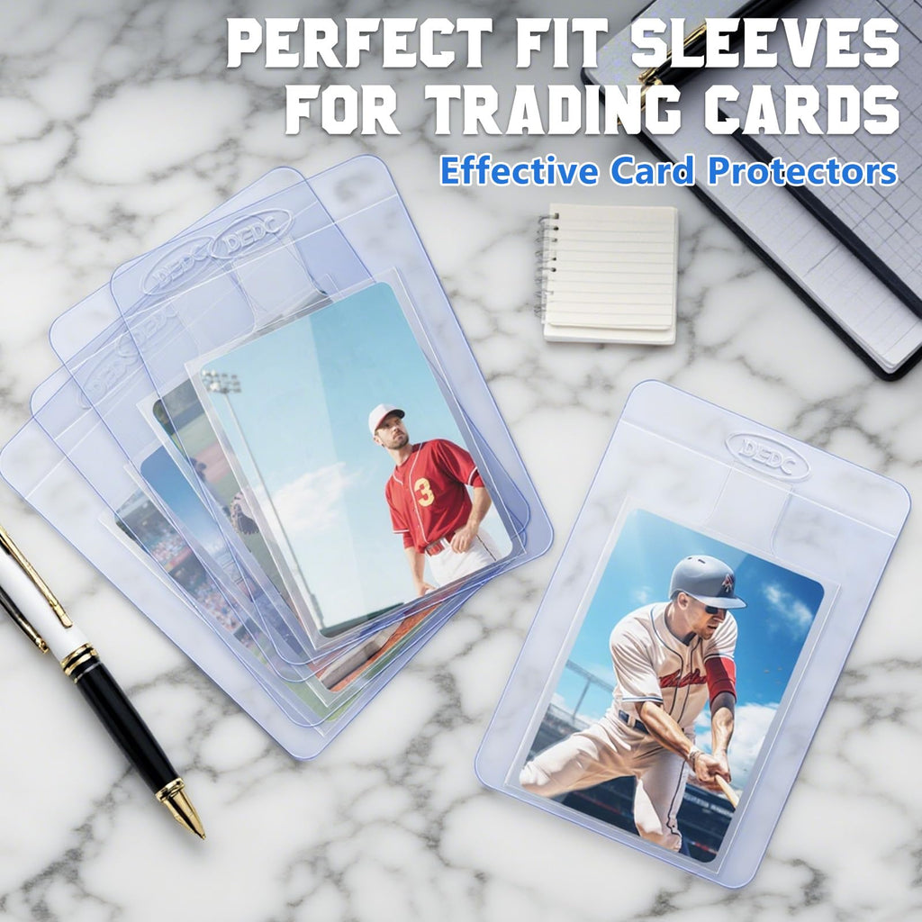 DEDC 100 Pack Clear Card Sleeves: 50 Semi-Rigid Holders + 50 Tabbed Soft Sleeves for Trading Cards