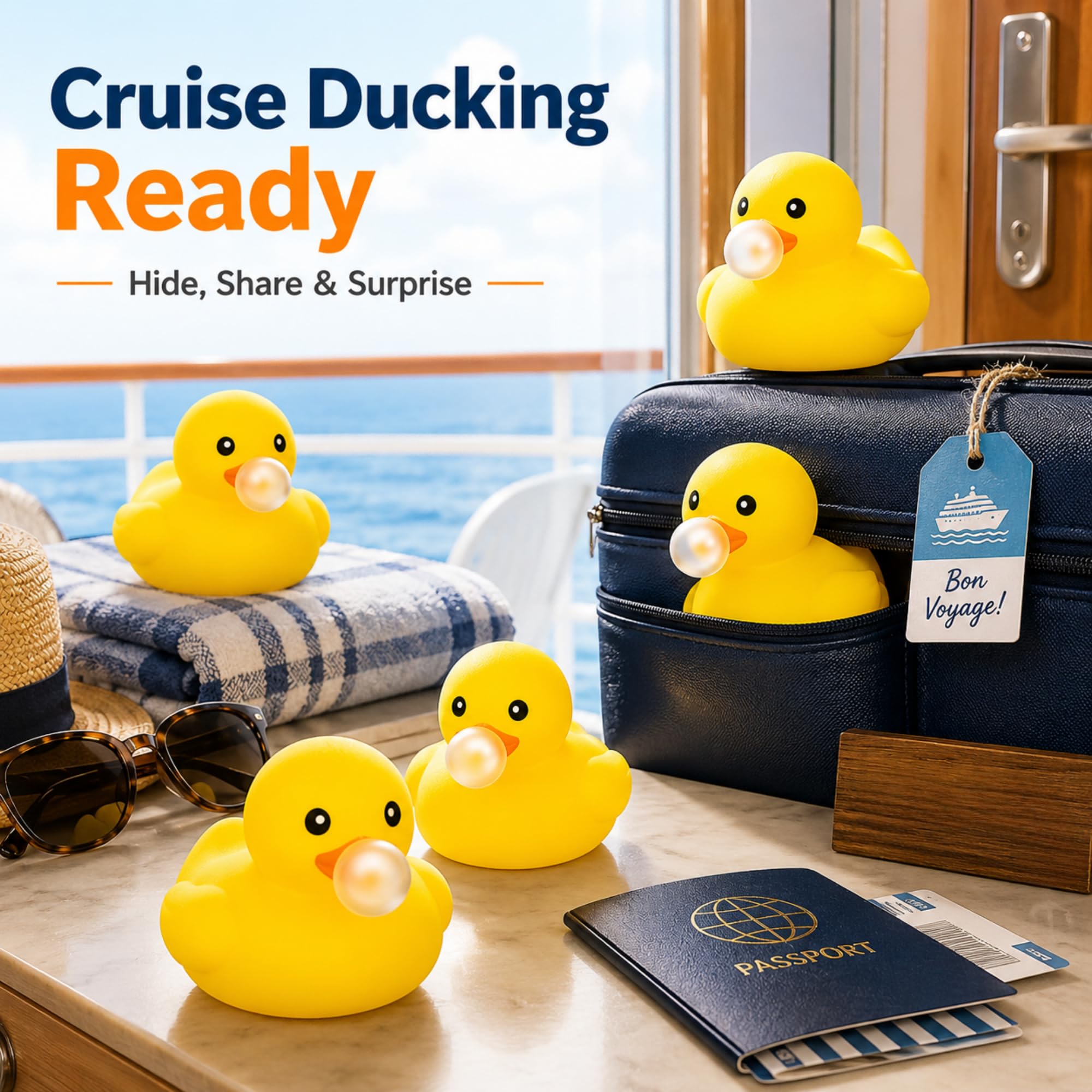 DEEKIN 24 Pack Funny Yellow Rubber Ducks 2.2 Inch with Bubble Mouth - Cruise Party Favors & Gag Gifts