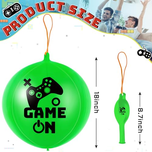 Deekin 32-Pack Video Game Punch Balloons – Pixelated Latex Balloons with Rubber Band Handles for Party Favors (Green & Black)