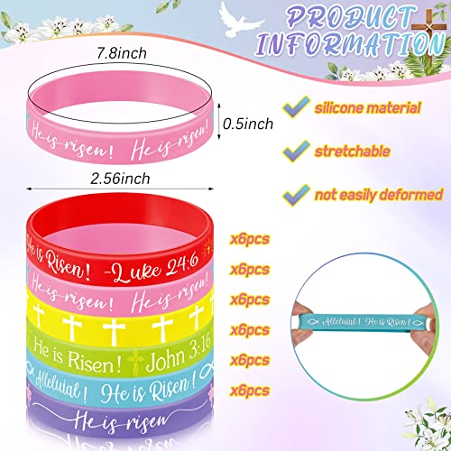 Deekin 36 Pcs He Is Risen Silicone Bracelets Bulk - Easter Basket Stuffers Religious Cross Wristbands for Church Events