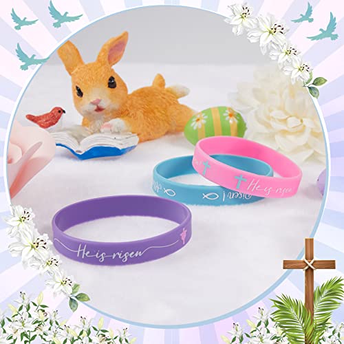 Deekin 36 Pcs He Is Risen Silicone Bracelets Bulk - Easter Basket Stuffers Religious Cross Wristbands for Church Events